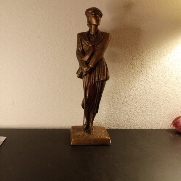 EXQUISITE Signed 1990 Austin Sculpture 16" Copper Finish Golfer Statue. - Picture 9 of 10